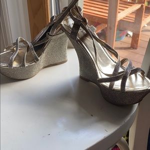 Wedge bedazzled strappy high heels*never worn*